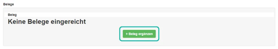 Screenshot der Sektion Belege mit markiertem "Beleg erg&auml;nzen"-Button