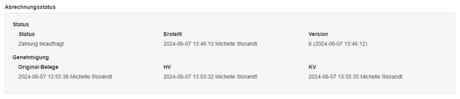 Screenshot vom Verlauf des Abrechnungsstatus