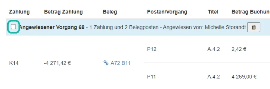 Screenshot der Seite zum Durchf&uuml;hren einer Buchung mit markiertem Auswahl-Button