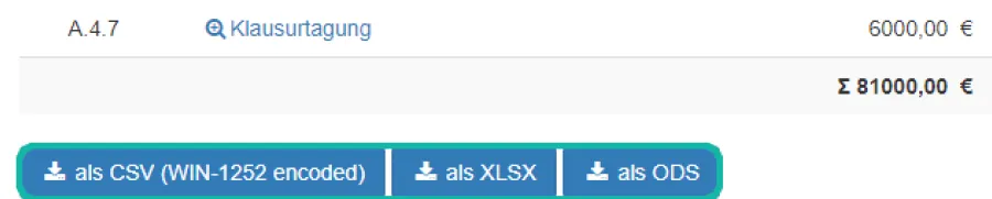 Screenshot mit markierten Buttons zum Export des Haushalts