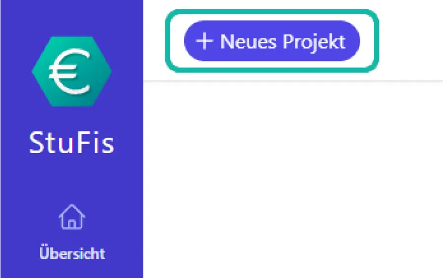 Screenshot der Schaltfl&auml;che "Neues Projekt" auf der Startseite